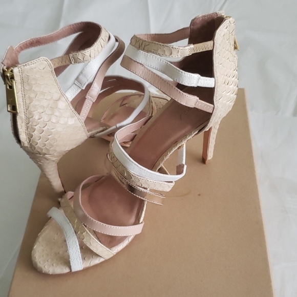 JOIE New ZEE Strappy Heel Sandal Caged Embossed ALL Leather Pump Nude Womens🎉HP - Picture 11 of 16